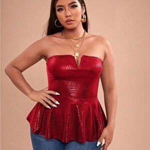 Elegant Red Strapless Faux Snake Skin Top 2XL
